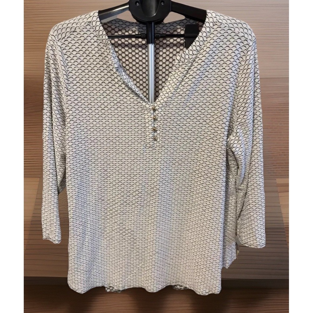 Dana Buchman Womens XXL Pullover Knit Shirt Black/ White Honeycomb V-Neck 2X